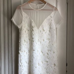 Tobi white lace and sheer shift dress